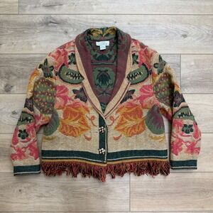 Sandy Starkman Tapestry Jacket Boho Cottagecore Fringe Multicolor Maximalist L